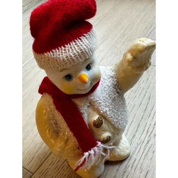 Vintage Snowman Figurine With Red Hat & Scarf ceramic porcelain christmas winter - Picture 4 of 8